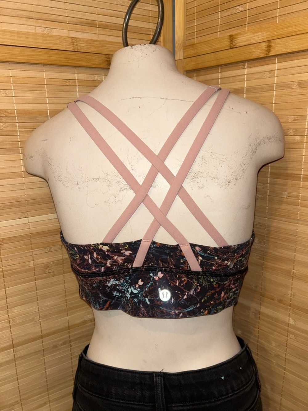 Lululemon Size 8 Energy Bra Long Line Medium Support Foliage Strappy Floral Pink - Picture 2 of 6